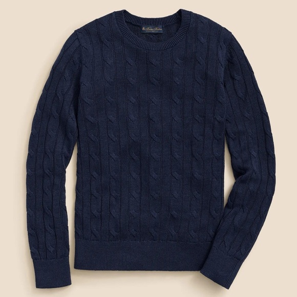 Brooks Brothers Navy Blue Linen Cotton Cable Crew Neck Sweater